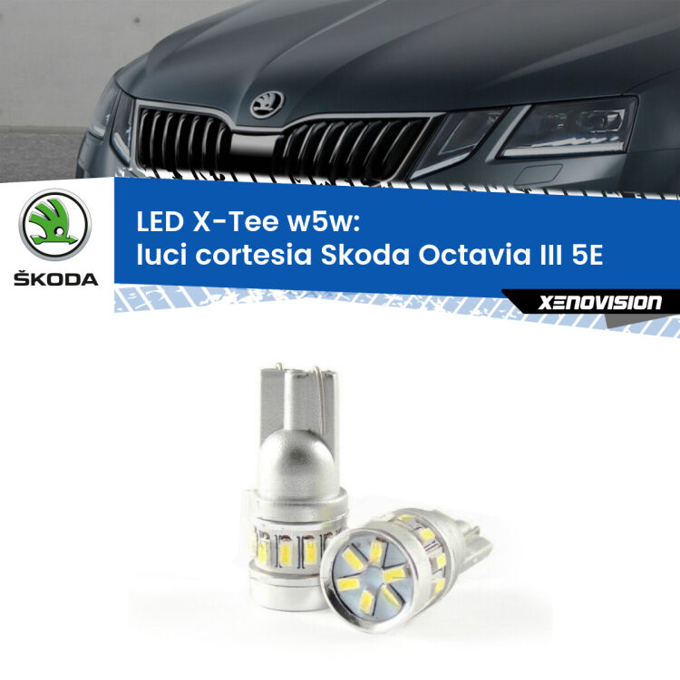 0 Luci Cortesia LED per Skoda Octavia III 5E anteriori: W5W X-Tee <strong>LED luci cortesia per Skoda Octavia III</strong> 5E anteriori. Lampade <strong>W5W</strong> modello X-Tee Xenovision top di gamma.