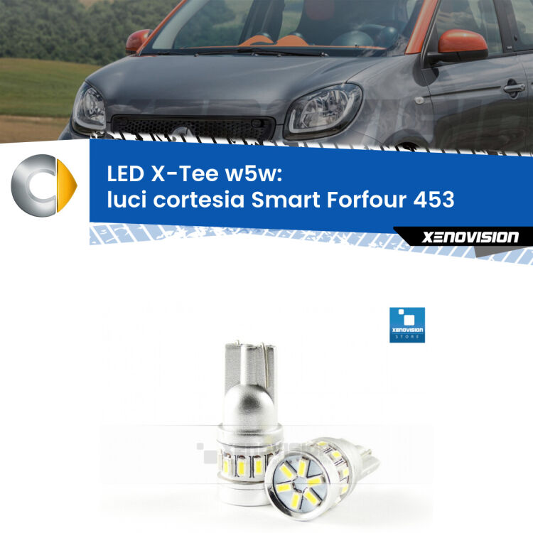 <strong>LED luci cortesia per Smart Forfour</strong> 453 2014 in poi. Lampade <strong>W5W</strong> modello X-Tee Xenovision top di gamma.