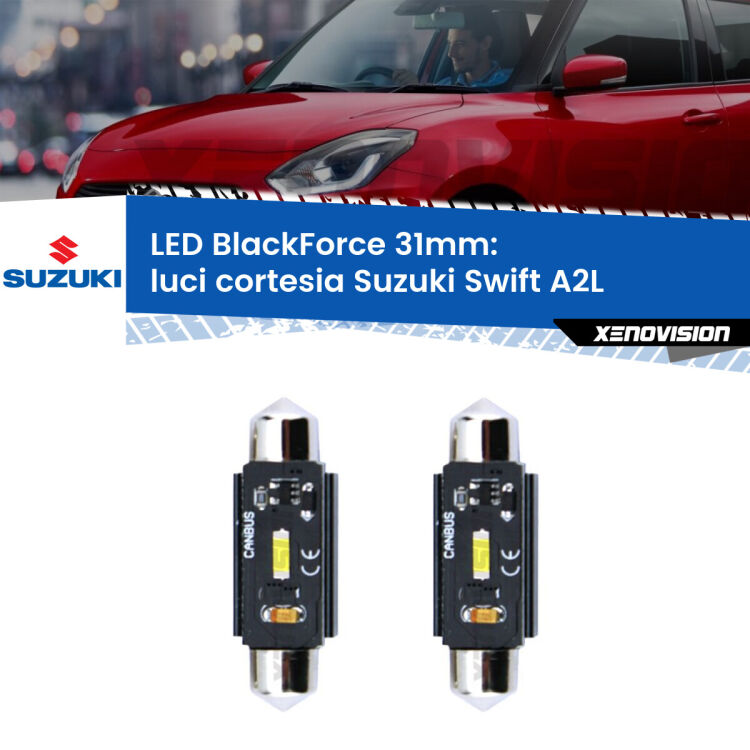 0 Luci Cortesia LED per Suzuki Swift A2L 2017 in poi: C5W BlackForce 31mm (Coppia) <strong>Luci Cortesia LED per Suzuki Swift</strong> A2L 2017 in poi. Coppia lampade <strong>C5W</strong> 31mm modello BlackForce canbus.