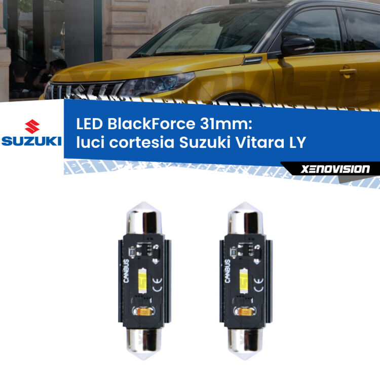 0 Luci Cortesia LED per Suzuki Vitara LY posteriori: C5W BlackForce 31mm (Coppia) <strong>Luci Cortesia LED per Suzuki Vitara</strong> LY posteriori. Coppia lampade <strong>C5W</strong> 31mm modello BlackForce canbus.
