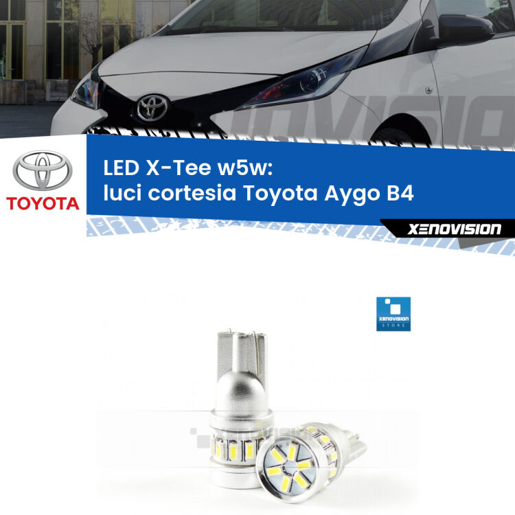 <strong>LED luci cortesia per Toyota Aygo</strong> B4 2014 in poi. Lampade <strong>W5W</strong> modello X-Tee Xenovision top di gamma.