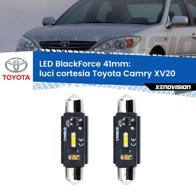 0 Luci Cortesia LED per Toyota Camry XV20 1996 - 2001: C5W BlackForce 41mm (Coppia) <strong>Luci Cortesia LED per Toyota Camry</strong> XV20 1996 - 2001. Coppia lampade <strong>C5W</strong> 41mm modello BlackForce canbus.