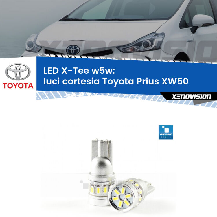 <strong>LED luci cortesia per Toyota Prius</strong> XW50 anteriori. Lampade <strong>W5W</strong> modello X-Tee Xenovision top di gamma.