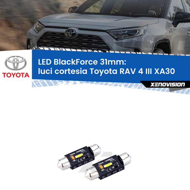 <strong>LED luci cortesia 31mm per Toyota RAV 4 III</strong> XA30 posteriori. Coppia lampadine <strong>C5W</strong>modello BlackForce Xenovision.