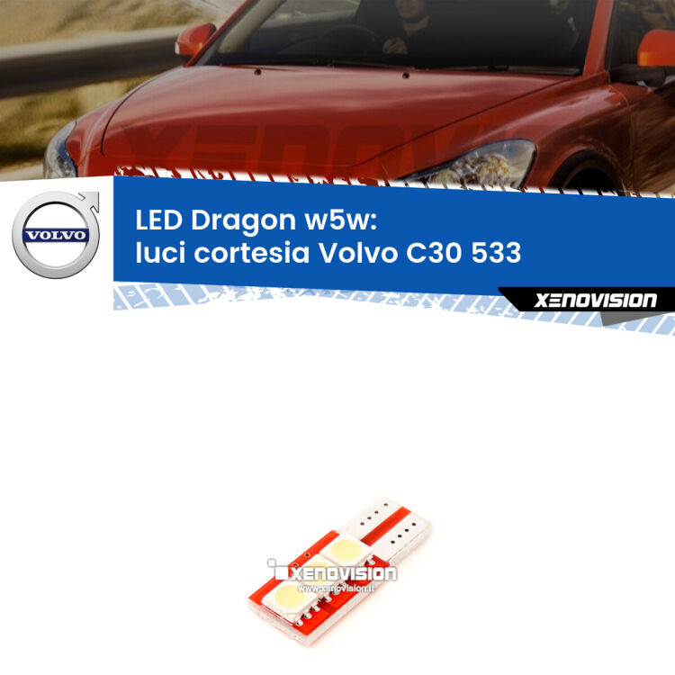<strong>LED luci cortesia per Volvo C30</strong> 533 2006 - 2013. Lampade <strong>W5W</strong> a illuminazione laterale modello Dragon Xenovision.