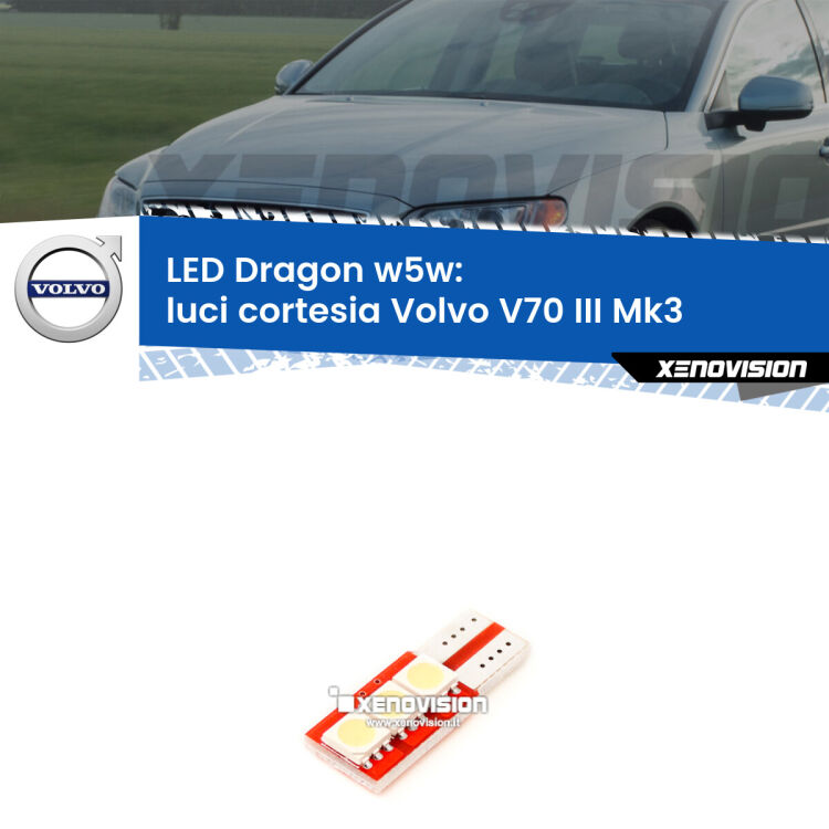 <strong>LED luci cortesia per Volvo V70 III</strong> Mk3 2008 - 2016. Lampade <strong>W5W</strong> a illuminazione laterale modello Dragon Xenovision.
