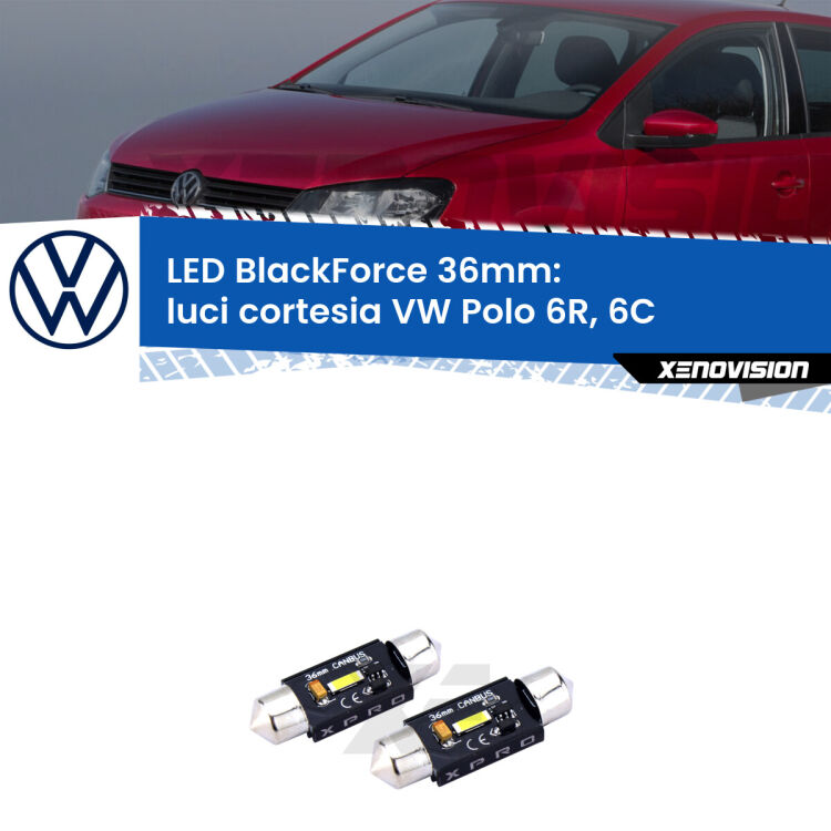 <strong>LED luci cortesia 36mm per VW Polo</strong> 6R, 6C posteriori. Coppia lampadine <strong>C5W</strong>modello BlackForce Xenovision.