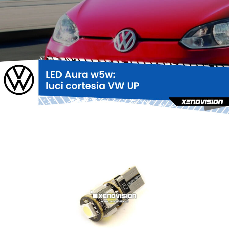 0 Luci Cortesia LED per VW UP  col tettuccio: Aura w5w <strong>LED luci cortesia w5w per VW UP</strong>  col tettuccio. Una lampadina <strong>w5w</strong> canbus luce bianca 6000k modello Aura Xenovision.