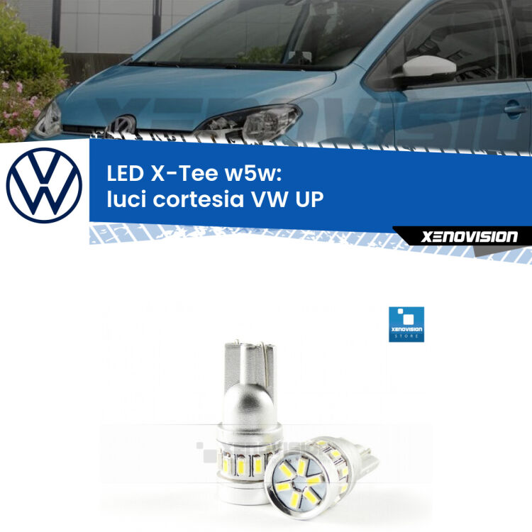 <strong>LED luci cortesia per VW UP</strong>  col tettuccio. Lampade <strong>W5W</strong> modello X-Tee Xenovision top di gamma.