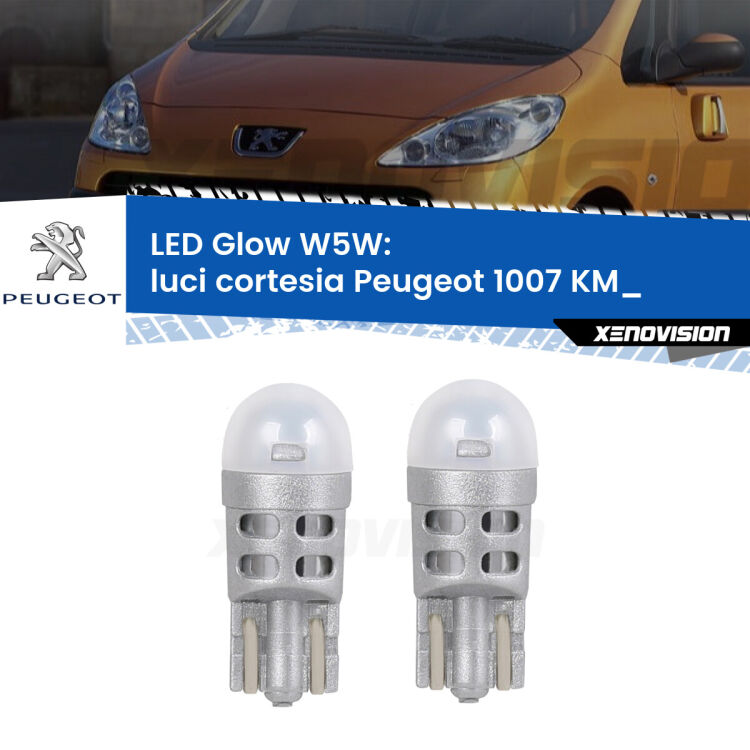 0 Luci Cortesia LED Peugeot 1007 KM_ 2005 - 2009: W5W Glow a Luce Calda <strong>Luci Cortesia LED luce calda per Peugeot 1007</strong> KM_ 2005 - 2009. Coppia lampade <strong>W5W</strong> modello Glow di Xenovision.