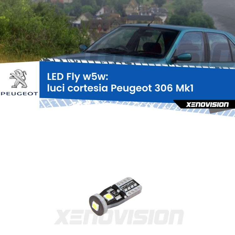 <strong>luci cortesia LED per Peugeot 306</strong> Mk1 1993 - 2001. Coppia lampadine <strong>w5w</strong> Canbus compatte modello Fly Xenovision.