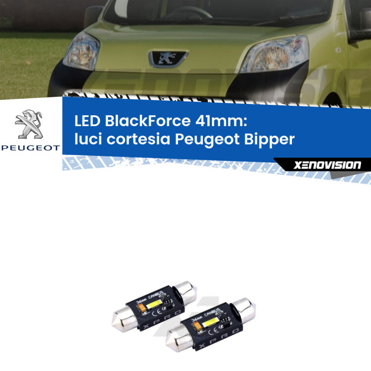 <strong>LED luci cortesia 41mm per Peugeot Bipper</strong>  2008 in poi. Coppia lampadine <strong>C5W</strong>modello BlackForce Xenovision.