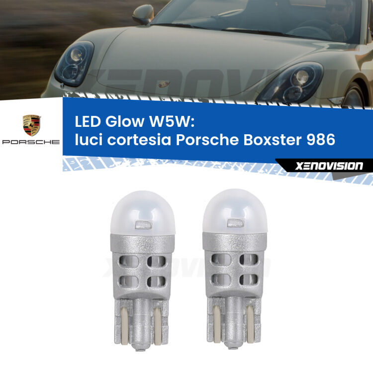 Luci Cortesia LED Porsche Boxster 986 1996 - 2004: W5W Glow a Luce Calda <strong>Luci Cortesia LED luce calda per Porsche Boxster</strong> 986 1996 - 2004. Coppia lampade <strong>W5W</strong> modello Glow di Xenovision.