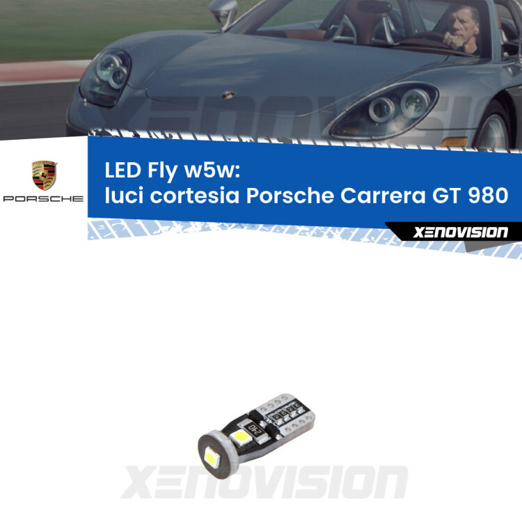 <strong>luci cortesia LED per Porsche Carrera GT</strong> 980 2003 - 2006. Coppia lampadine <strong>w5w</strong> Canbus compatte modello Fly Xenovision.