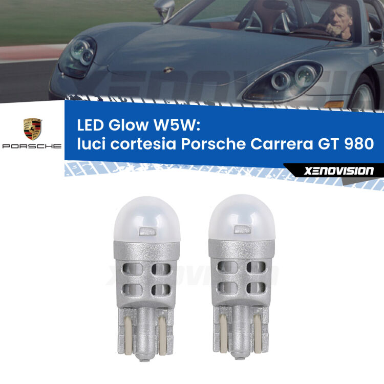 Luci Cortesia LED Porsche Carrera GT 980 2003 - 2006: W5W Glow a Luce Calda <strong>Luci Cortesia LED luce calda per Porsche Carrera GT</strong> 980 2003 - 2006. Coppia lampade <strong>W5W</strong> modello Glow di Xenovision.