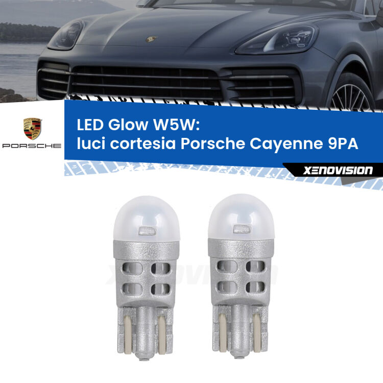 Luci Cortesia LED Porsche Cayenne 9PA 2002 - 2010: W5W Glow a Luce Calda <strong>Luci Cortesia LED luce calda per Porsche Cayenne</strong> 9PA 2002 - 2010. Coppia lampade <strong>W5W</strong> modello Glow di Xenovision.
