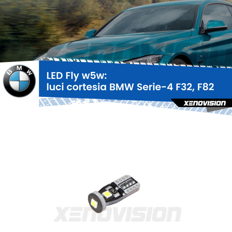 <strong>luci cortesia LED per BMW Serie-4</strong> F32, F82 posteriori. Coppia lampadine <strong>w5w</strong> Canbus compatte modello Fly Xenovision.
