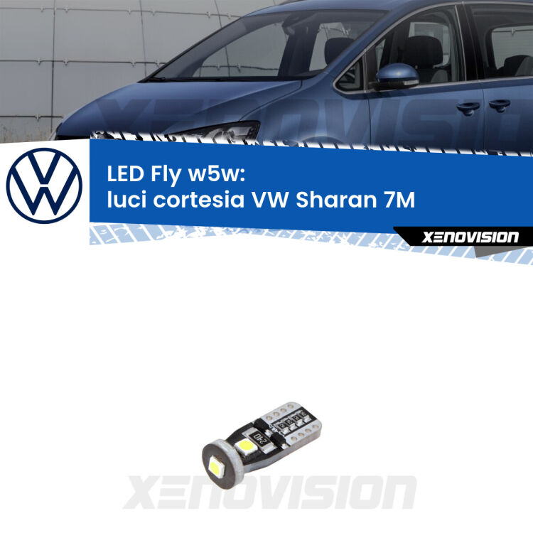 <strong>luci cortesia LED per VW Sharan</strong> 7M posteriori. Coppia lampadine <strong>w5w</strong> Canbus compatte modello Fly Xenovision.