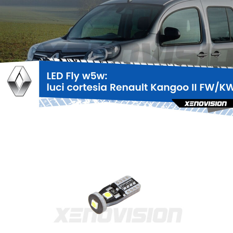 <strong>luci cortesia LED per Renault Kangoo II</strong> FW/KW 2008 in poi. Coppia lampadine <strong>w5w</strong> Canbus compatte modello Fly Xenovision.