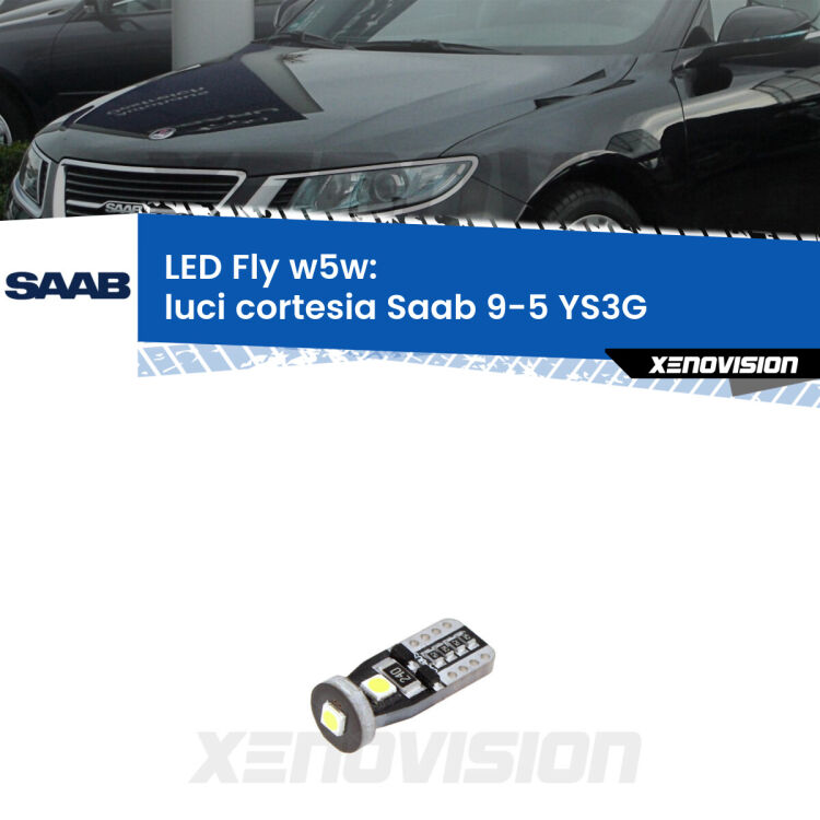 <strong>luci cortesia LED per Saab 9-5</strong> YS3G 2010 - 2012. Coppia lampadine <strong>w5w</strong> Canbus compatte modello Fly Xenovision.