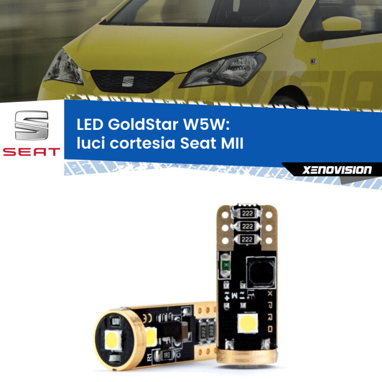 0 Luci Cortesia LED Seat MII col tettino: T10 GoldStar <strong>Luci Cortesia LED Seat MII</strong> col tettino: ottima luminosità a 360 gradi. Si inseriscono ovunque. Canbus, Top Quality.