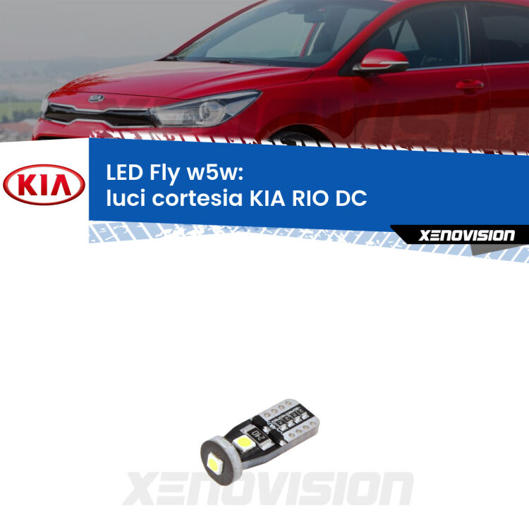 <strong>luci cortesia LED per KIA RIO</strong> DC senza tettuccio. Coppia lampadine <strong>w5w</strong> Canbus compatte modello Fly Xenovision.
