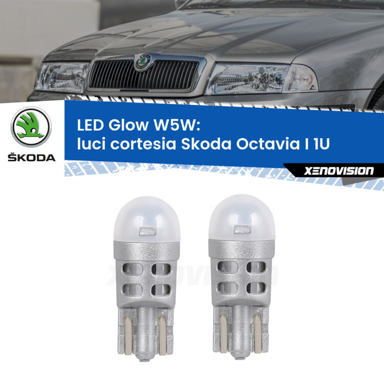 Luci Cortesia LED Skoda Octavia I 1U posteriori: W5W Glow a Luce Calda <strong>Luci Cortesia LED luce calda per Skoda Octavia I</strong> 1U posteriori. Coppia lampade <strong>W5W</strong> modello Glow di Xenovision.