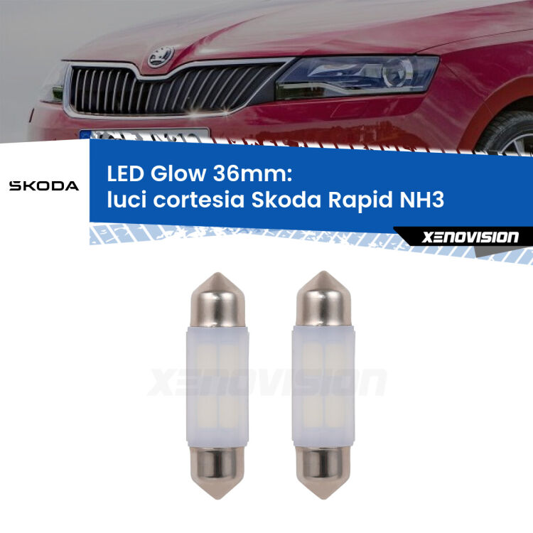 0 Luci Cortesia LED Skoda Rapid NH3 posteriori: C5W Glow a Luce Calda (Coppia) <strong>Luci Cortesia LED luce calda per Skoda Rapid</strong> NH3 posteriori. Coppia lampade <strong>C5W</strong> 36mm modello Glow di Xenovision.