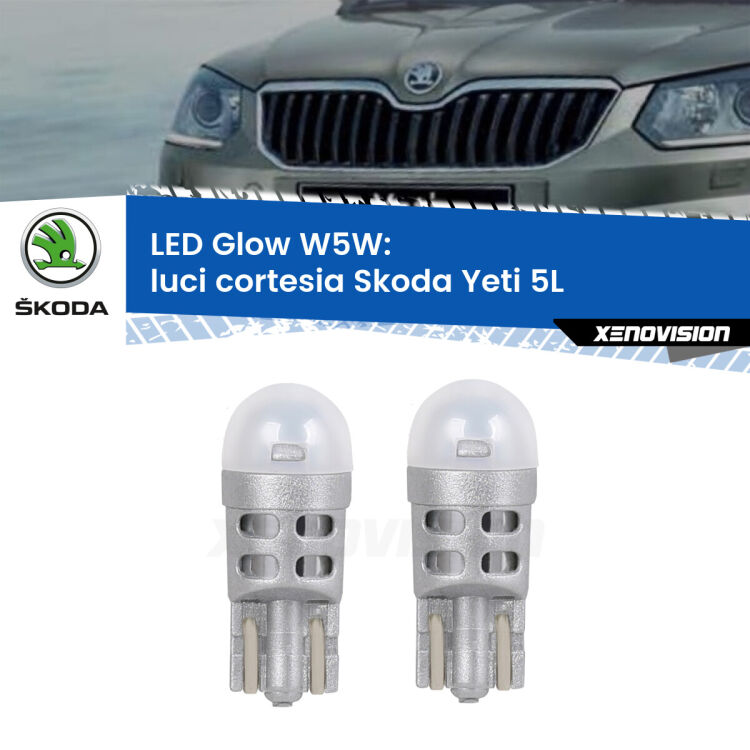 0 Luci Cortesia LED Skoda Yeti 5L 2009 - 2017: W5W Glow a Luce Calda <strong>Luci Cortesia LED luce calda per Skoda Yeti</strong> 5L 2009 - 2017. Coppia lampade <strong>W5W</strong> modello Glow di Xenovision.