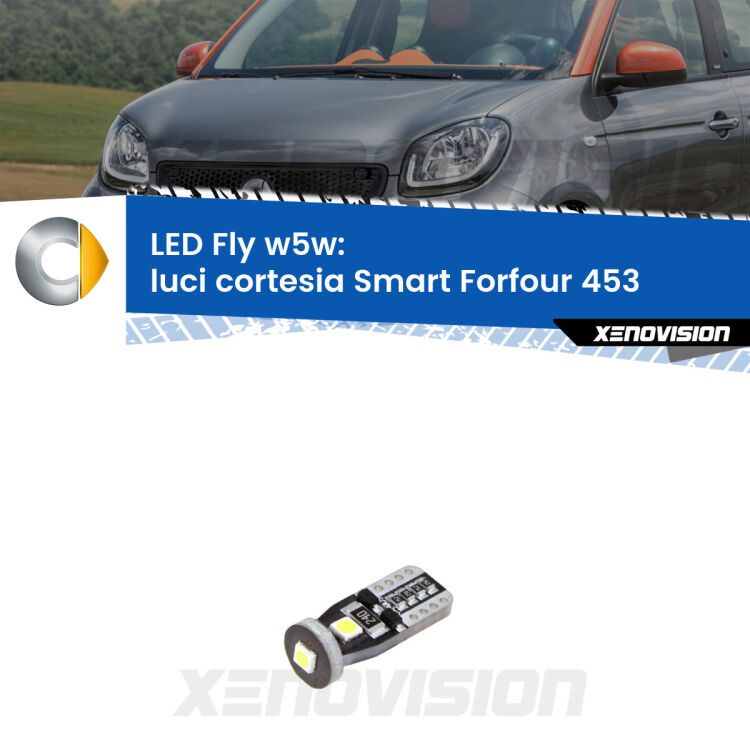 <strong>luci cortesia LED per Smart Forfour</strong> 453 2014 in poi. Coppia lampadine <strong>w5w</strong> Canbus compatte modello Fly Xenovision.
