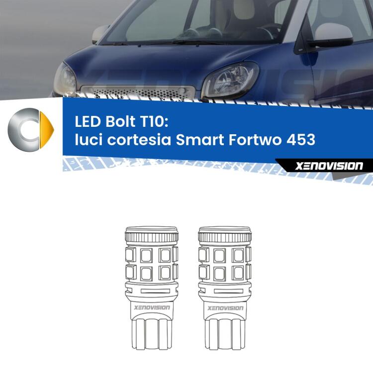 <strong>Luci Cortesia LED per Smart Fortwo</strong> 453 in poi. Coppia lampade <strong>T10</strong> modello Bolt canbus.