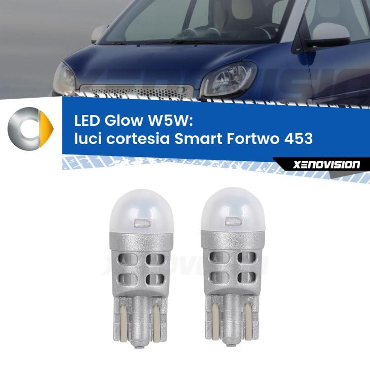 <strong>Luci Cortesia LED luce calda per Smart Fortwo</strong> 453 in poi. Coppia lampade <strong>W5W</strong> modello Glow di Xenovision.
