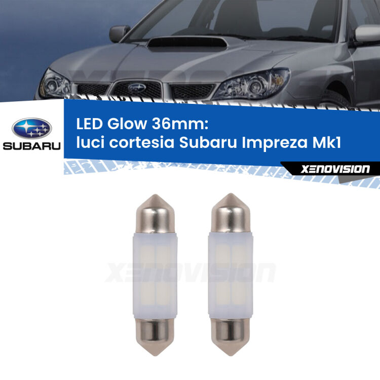 Luci Cortesia LED Subaru Impreza Mk1 1992 - 2000: C5W Glow a Luce Calda (Coppia) <strong>Luci Cortesia LED luce calda per Subaru Impreza</strong> Mk1 1992 - 2000. Coppia lampade <strong>C5W</strong> 36mm modello Glow di Xenovision.