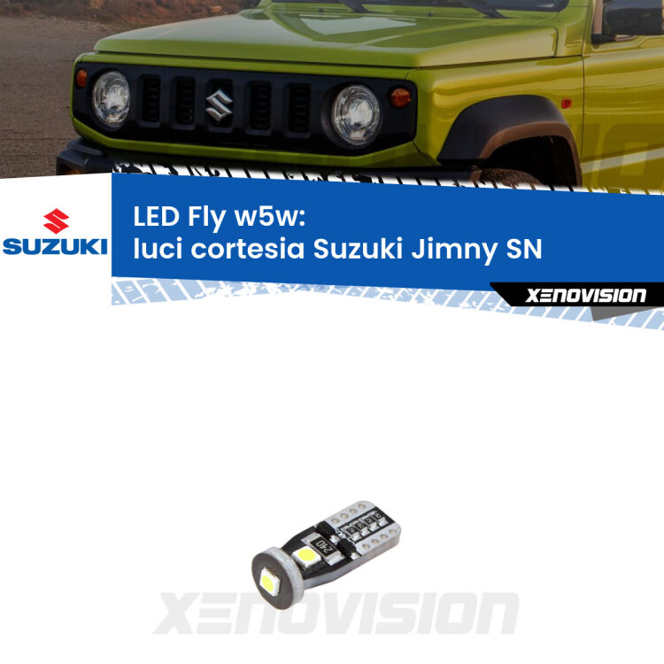 <strong>luci cortesia LED per Suzuki Jimny</strong> SN 1998 in poi. Coppia lampadine <strong>w5w</strong> Canbus compatte modello Fly Xenovision.
