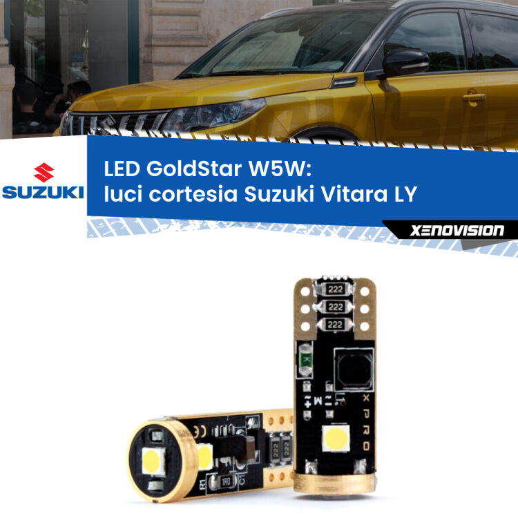 0 Luci Cortesia LED Suzuki Vitara LY anteriori: T10 GoldStar <strong>Luci Cortesia LED Suzuki Vitara</strong> LY anteriori: ottima luminosità a 360 gradi. Si inseriscono ovunque. Canbus, Top Quality.