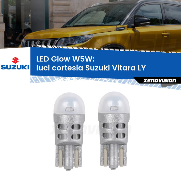 0 Luci Cortesia LED Suzuki Vitara LY anteriori: W5W Glow a Luce Calda <strong>Luci Cortesia LED luce calda per Suzuki Vitara</strong> LY anteriori. Coppia lampade <strong>W5W</strong> modello Glow di Xenovision.