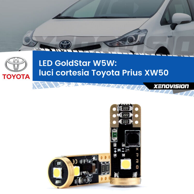 0 Luci Cortesia LED Toyota Prius XW50 anteriori: T10 GoldStar <strong>Luci Cortesia LED Toyota Prius</strong> XW50 anteriori: ottima luminosità a 360 gradi. Si inseriscono ovunque. Canbus, Top Quality.