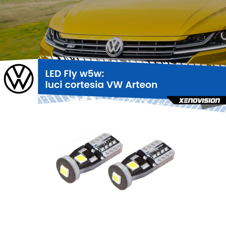 0 Luci Cortesia LED VW Arteon  2017 in poi: W5W Fly <strong>luci cortesia LED per VW Arteon</strong>  2017 in poi. Coppia lampadine <strong>w5w</strong> Canbus compatte modello Fly Xenovision.