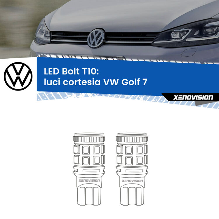 0 Luci Cortesia LED VW Golf 7 2012 - 2019: T10 Bolt <strong>Luci Cortesia LED per VW Golf 7</strong> 2012 - 2019. Coppia lampade <strong>T10</strong> modello Bolt canbus.