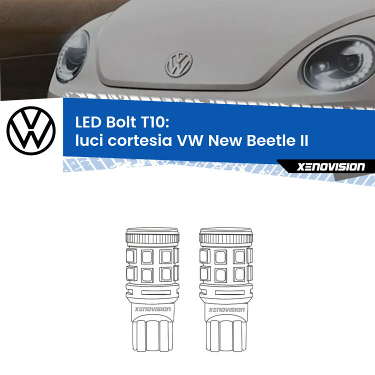 0 Luci Cortesia LED VW New Beetle II 2011 - 2019: T10 Bolt <strong>Luci Cortesia LED per VW New Beetle</strong> II 2011 - 2019. Coppia lampade <strong>T10</strong> modello Bolt canbus.