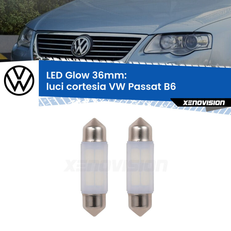 Luci Cortesia LED VW Passat B6 2005 - 2010: C5W Glow a Luce Calda (Coppia) <strong>Luci Cortesia LED luce calda per VW Passat</strong> B6 2005 - 2010. Coppia lampade <strong>C5W</strong> 36mm modello Glow di Xenovision.