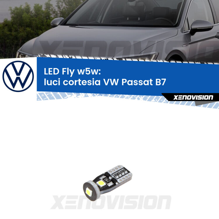 <strong>luci cortesia LED per VW Passat</strong> B7 2010 - 2014. Coppia lampadine <strong>w5w</strong> Canbus compatte modello Fly Xenovision.