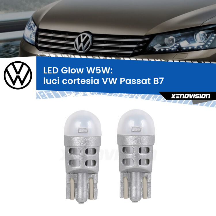 0 Luci Cortesia LED VW Passat B7 2010 - 2014: W5W Glow a Luce Calda <strong>Luci Cortesia LED luce calda per VW Passat</strong> B7 2010 - 2014. Coppia lampade <strong>W5W</strong> modello Glow di Xenovision.
