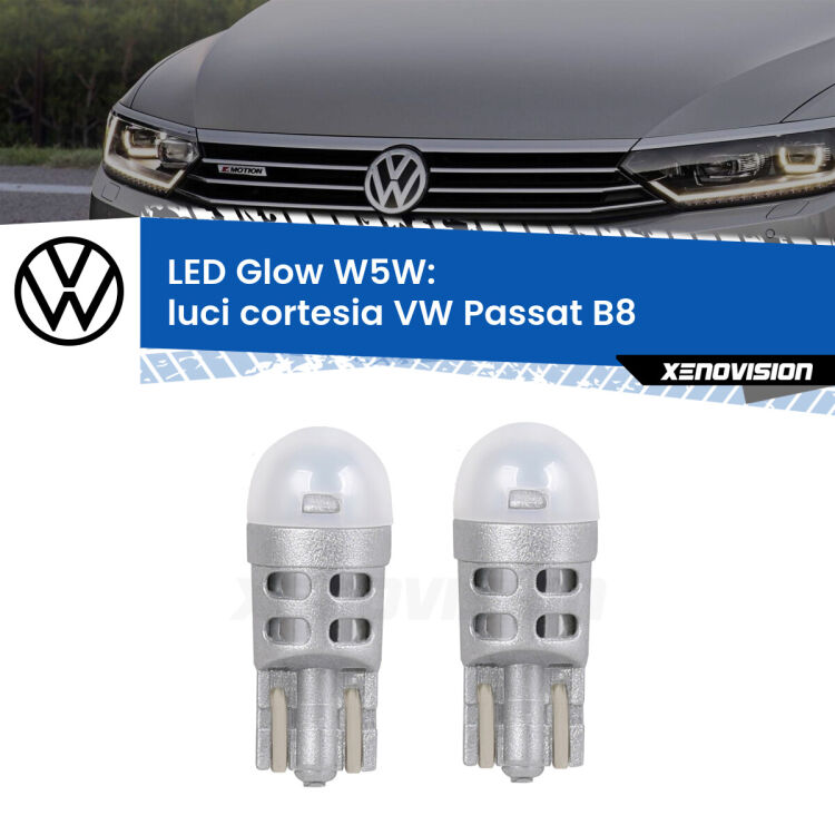 0 Luci Cortesia LED VW Passat B8 2014 - 2017: W5W Glow a Luce Calda <strong>Luci Cortesia LED luce calda per VW Passat</strong> B8 2014 - 2017. Coppia lampade <strong>W5W</strong> modello Glow di Xenovision.