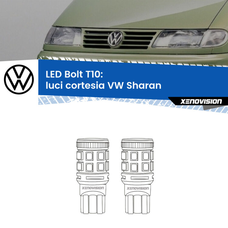 0 Luci Cortesia LED VW Sharan  posteriori: T10 Bolt <strong>Luci Cortesia LED per VW Sharan</strong>  posteriori. Coppia lampade <strong>T10</strong> modello Bolt canbus.