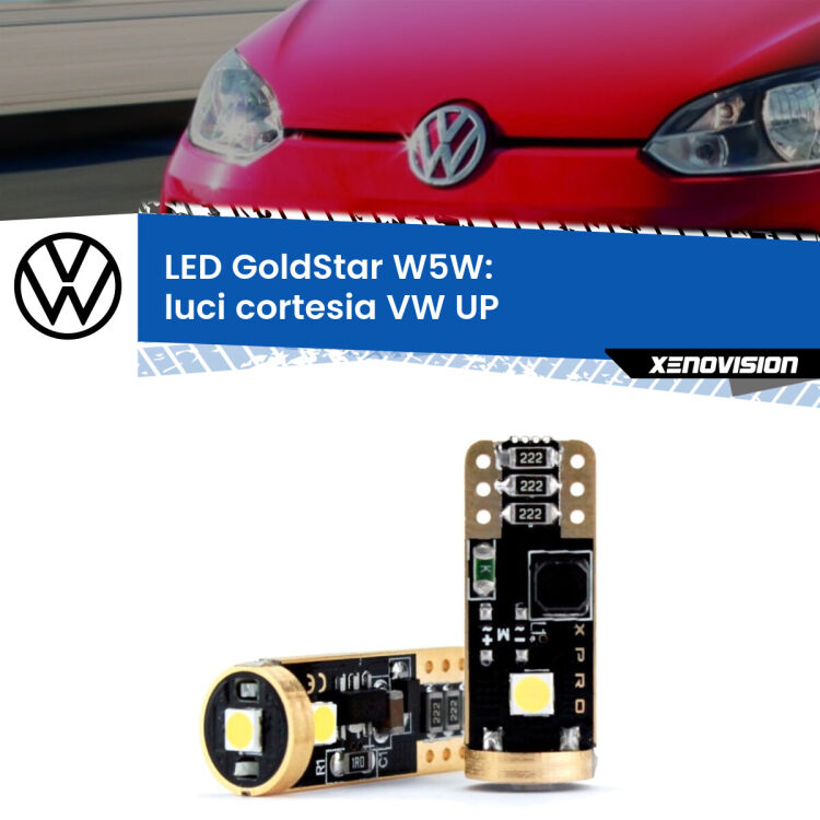 0 Luci Cortesia LED VW UP  col tettuccio: T10 GoldStar <strong>Luci Cortesia LED VW UP</strong>  col tettuccio: ottima luminosità a 360 gradi. Si inseriscono ovunque. Canbus, Top Quality.