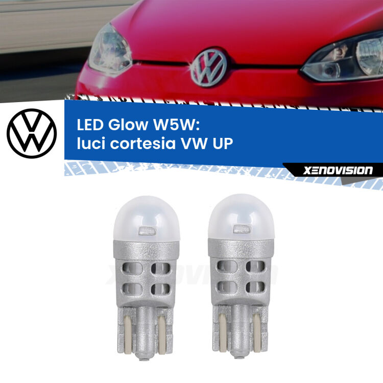0 Luci Cortesia LED VW UP  col tettuccio: W5W Glow a Luce Calda <strong>Luci Cortesia LED luce calda per VW UP</strong>  col tettuccio. Coppia lampade <strong>W5W</strong> modello Glow di Xenovision.