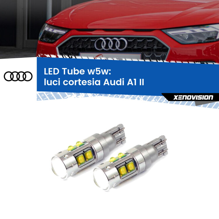0 Luci Cortesia LED W5W Audi A1 II 2019 in poi W5W Tube <strong>Luci Cortesia LED 6000k per Audi A1</strong> II 2019 in poi. Lampadine <strong>W5W</strong> canbus modello Tube, luce bianco lunare, lunga durata e compatibilità.