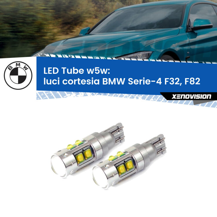 0 Luci Cortesia LED W5W BMW Serie-4 F32, F82 posteriori W5W Tube <strong>Luci Cortesia LED 6000k per BMW Serie-4</strong> F32, F82 posteriori. Lampadine <strong>W5W</strong> canbus modello Tube, luce bianco lunare, lunga durata e compatibilità.