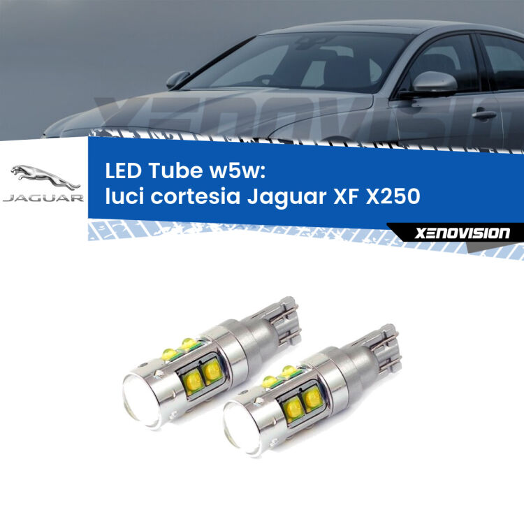 Luci Cortesia LED W5W Jaguar XF X250 2007 - 2015 W5W Tube <strong>Luci Cortesia LED 6000k per Jaguar XF</strong> X250 2007 - 2015. Lampadine <strong>W5W</strong> canbus modello Tube, luce bianco lunare, lunga durata e compatibilità.